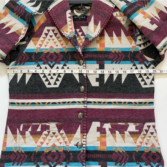 Hooey Southwestern Flannel Button Up Jacket Women’s M Cotton Red Wine Black Tan - Picture 14 of 17